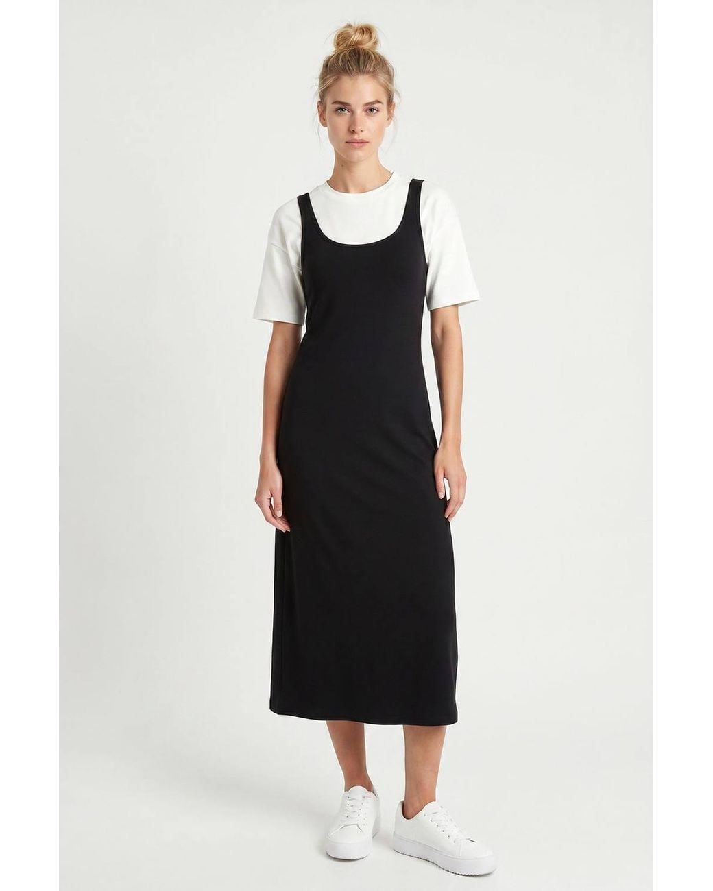 Happiness İstanbul Black Sleeveless Midi Jersey Slip Dress