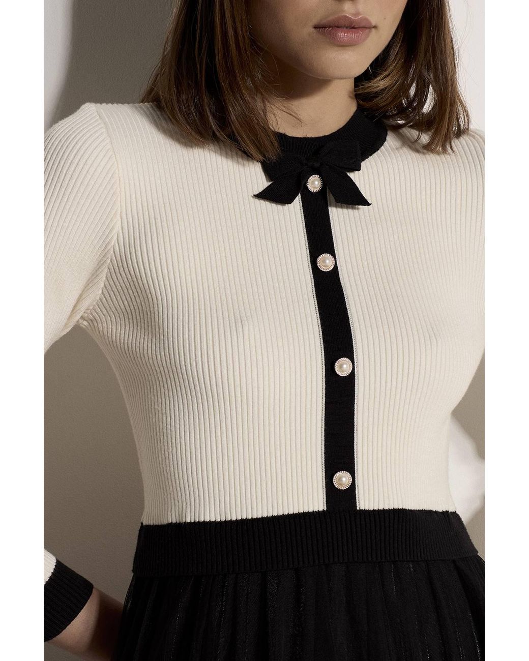 Apricot Black Tulle Skirt Knit Mini Dress