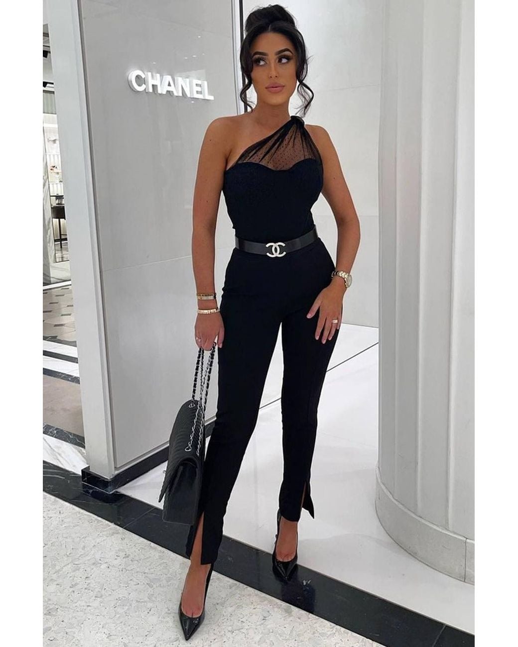 Rebellious Fashion Black Split Front Flared Trousers