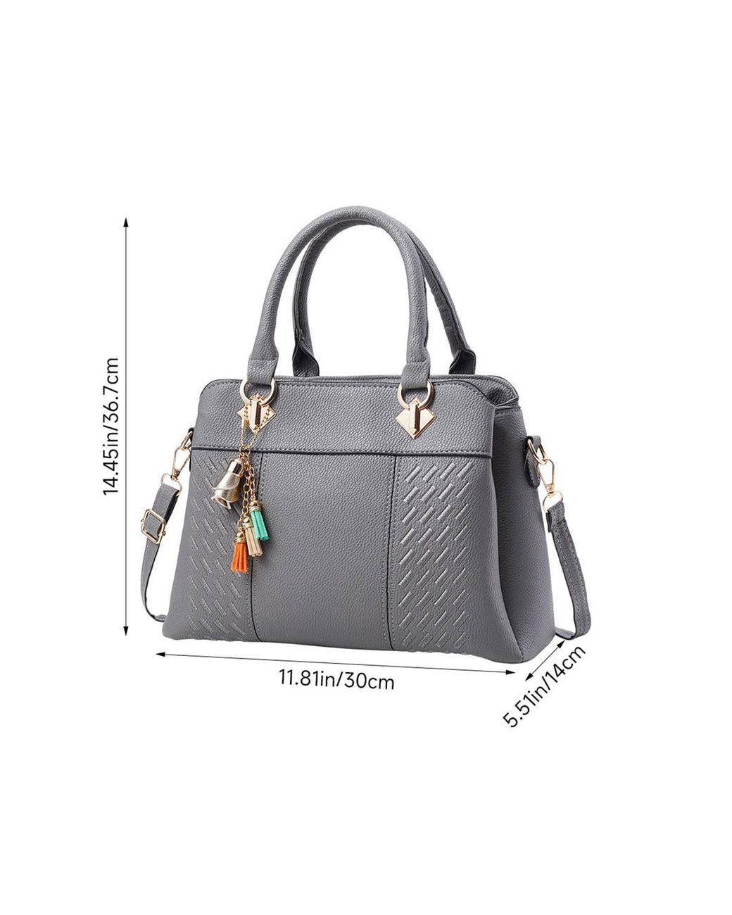 MODISHION Blue Minimalist Lychee Grain Handbag With Tassel Pendants