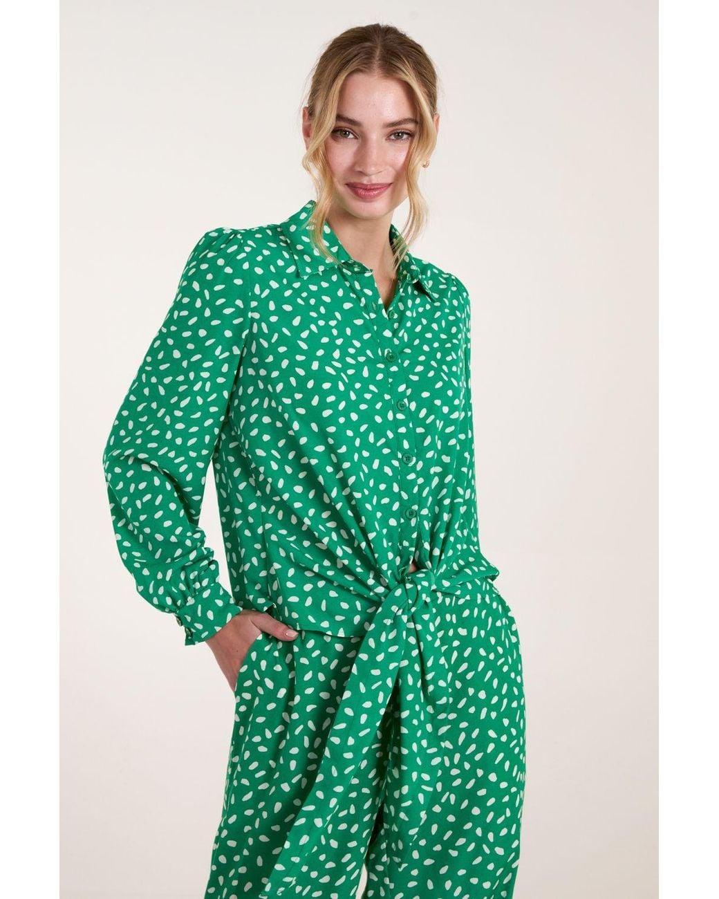 Blue Vanilla Green Abstract Polka Dot Oversized Shirt
