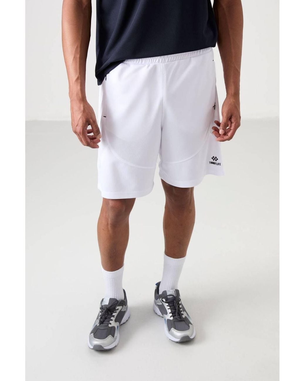 TOMMY LIFE Blue Solid Knit Sweat Shorts for men