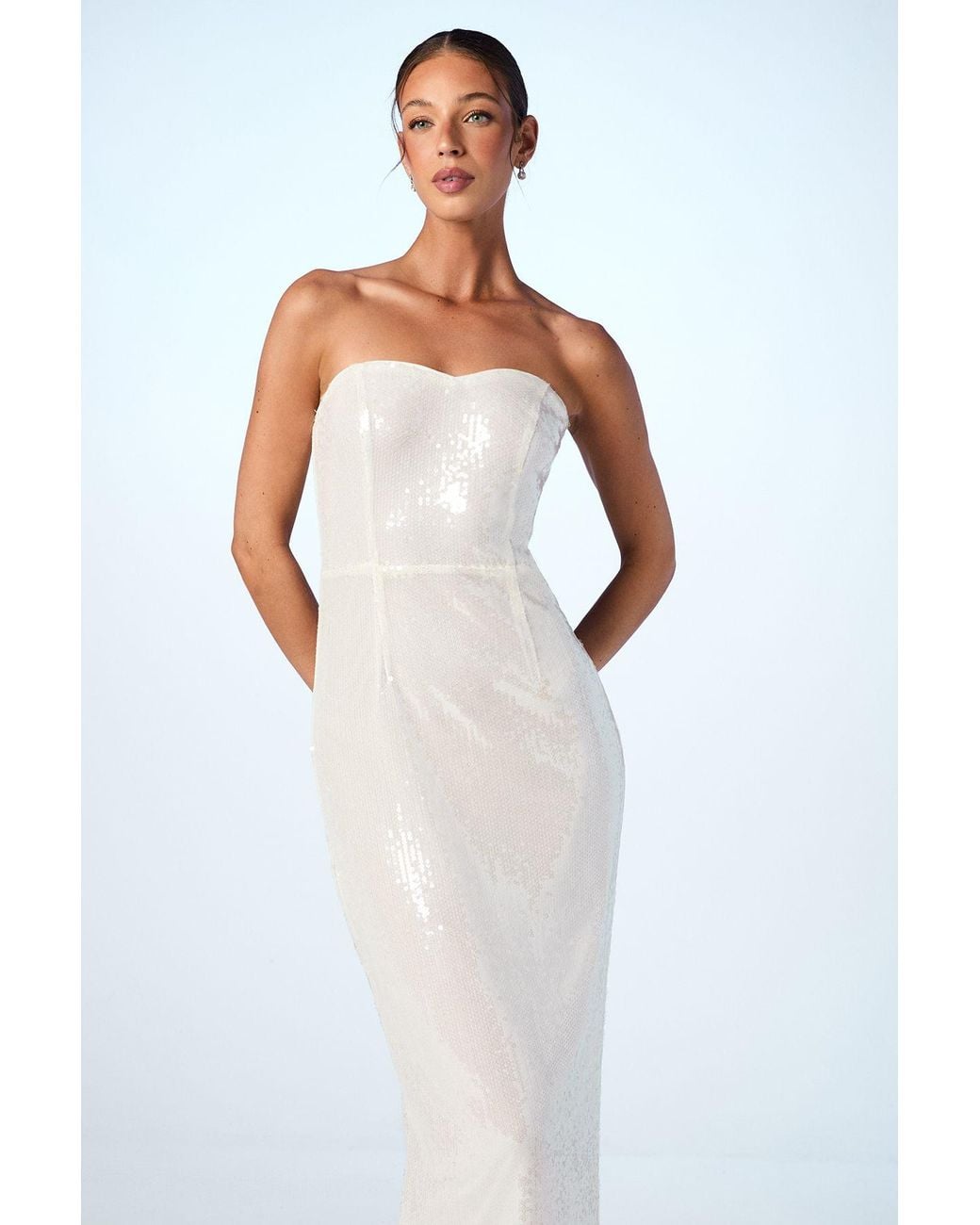 Coast White Strapless Sequin Column Wedding Dress