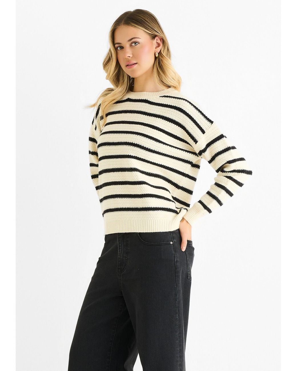 Gini London White Stripe Chunky Knit Oversized Jumper
