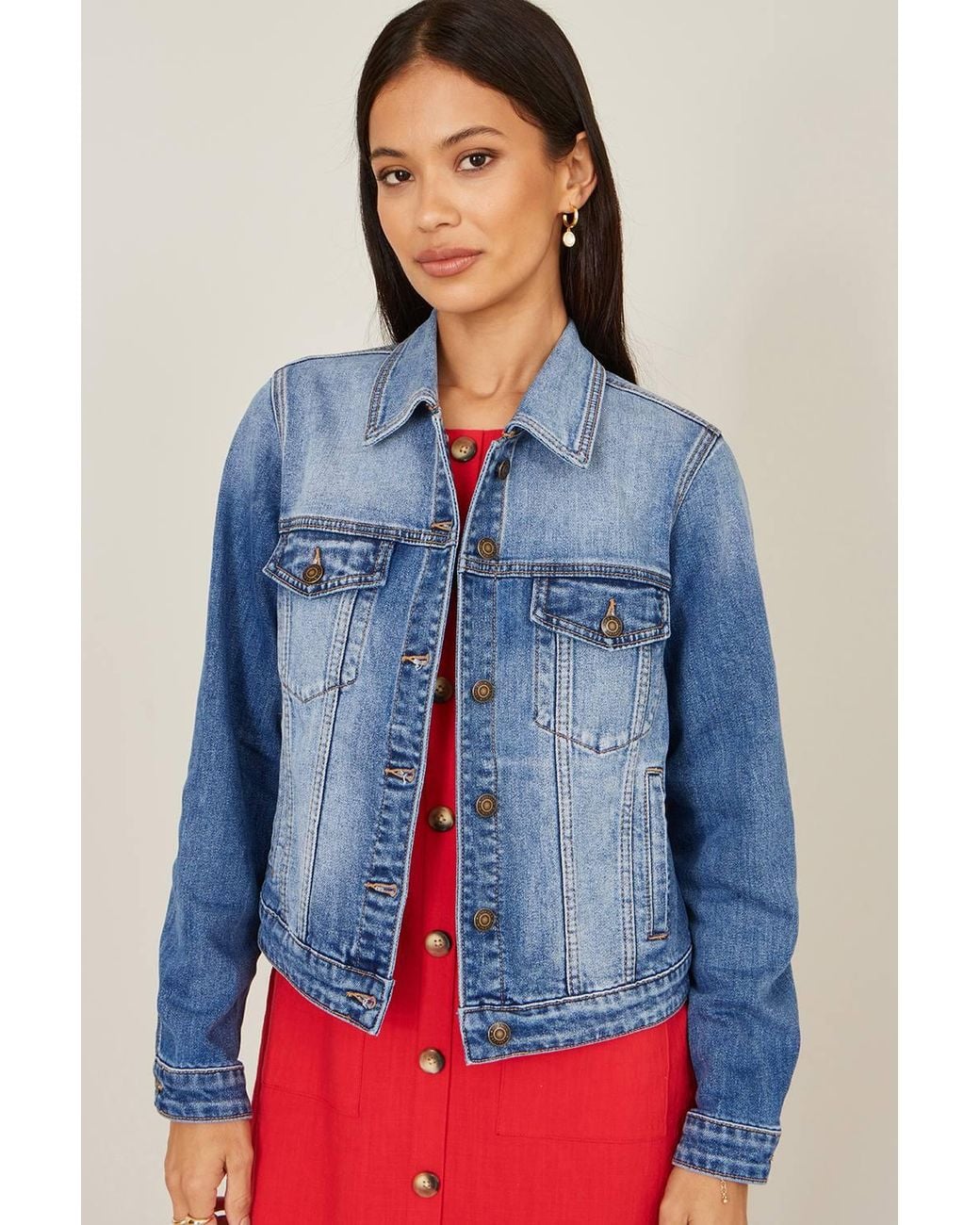 Yumi' Blue Stretch Washed Denim Jacket