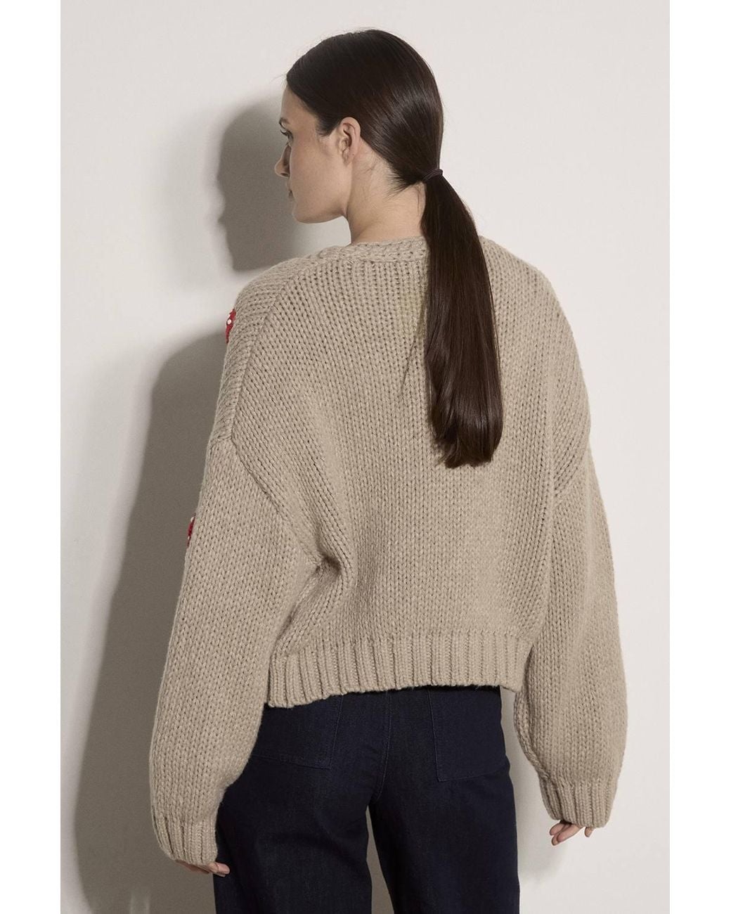 Apricot Natural Mushroom Appliqué Chunky Knit Cardigan