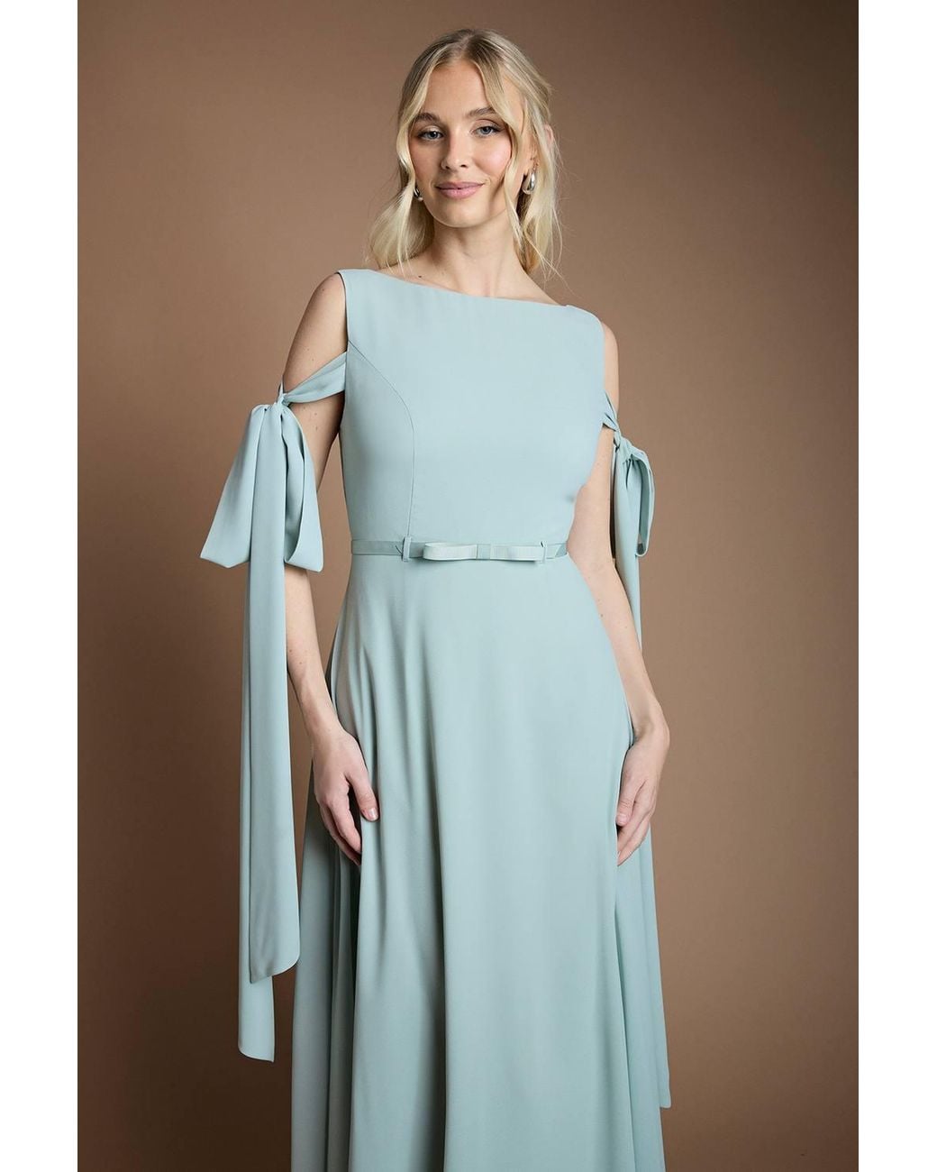 Coast Blue Bow Sleeve Chiffon Bridesmaid Maxi Dress