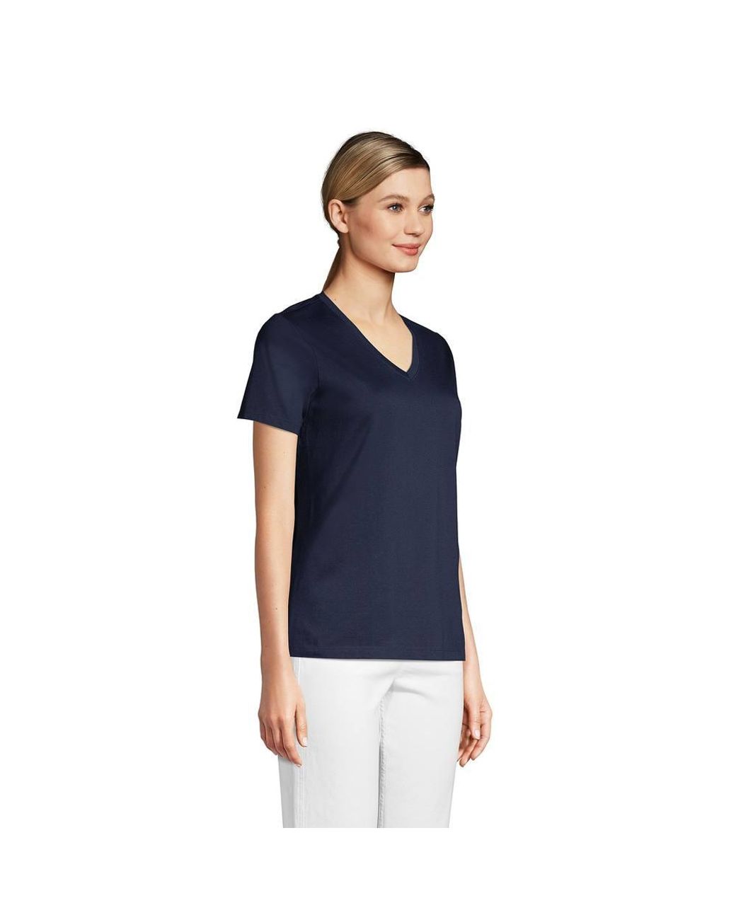 Lands' End Blue Supima Short Sleeve V-Neck T-Shirt