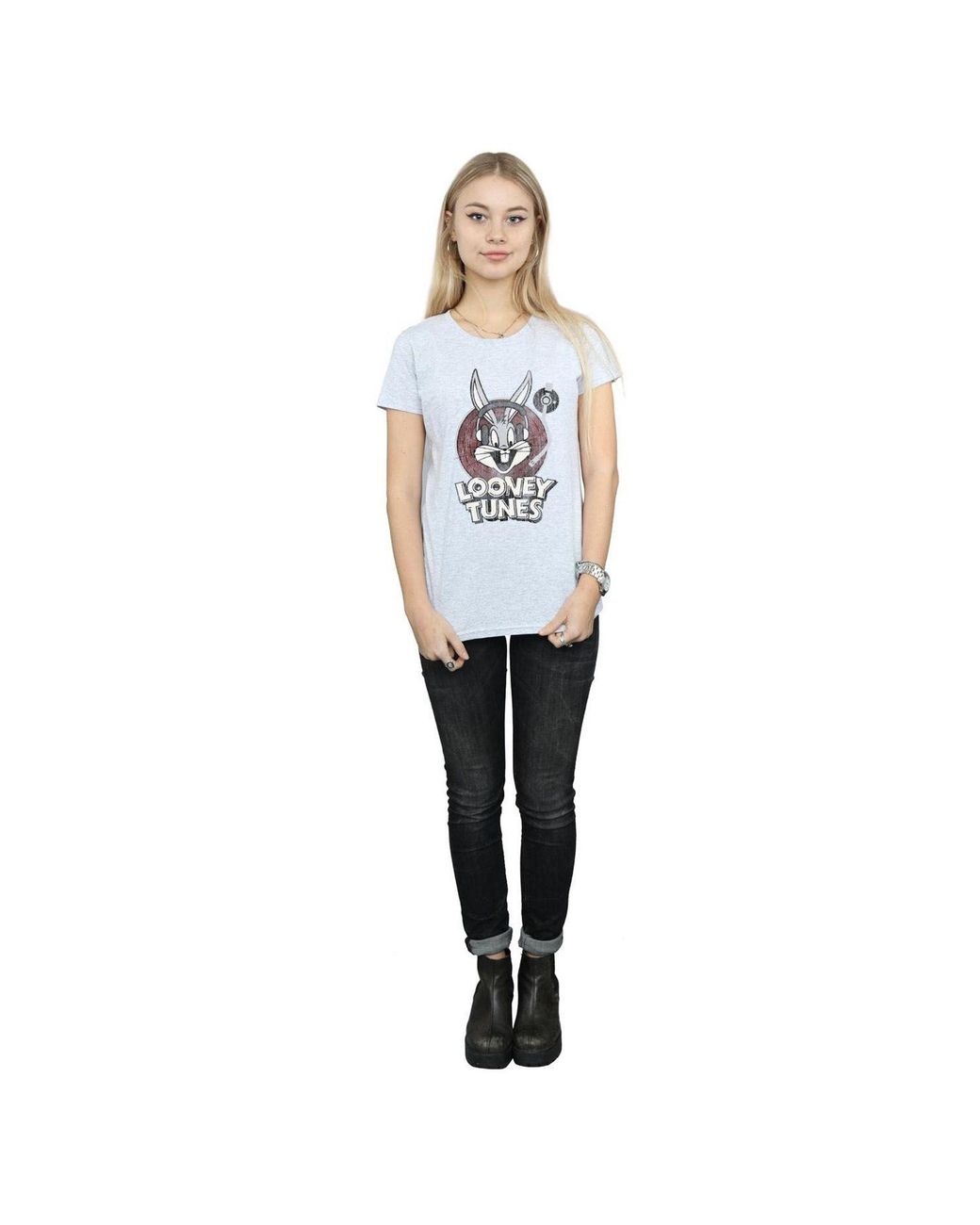 Looney Tunes White Bugs Bunny Logo Cotton T-Shirt