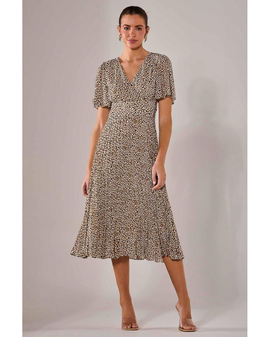 Jolie Moi Natural Chiffon Pleated Wrap Midaxi Dress