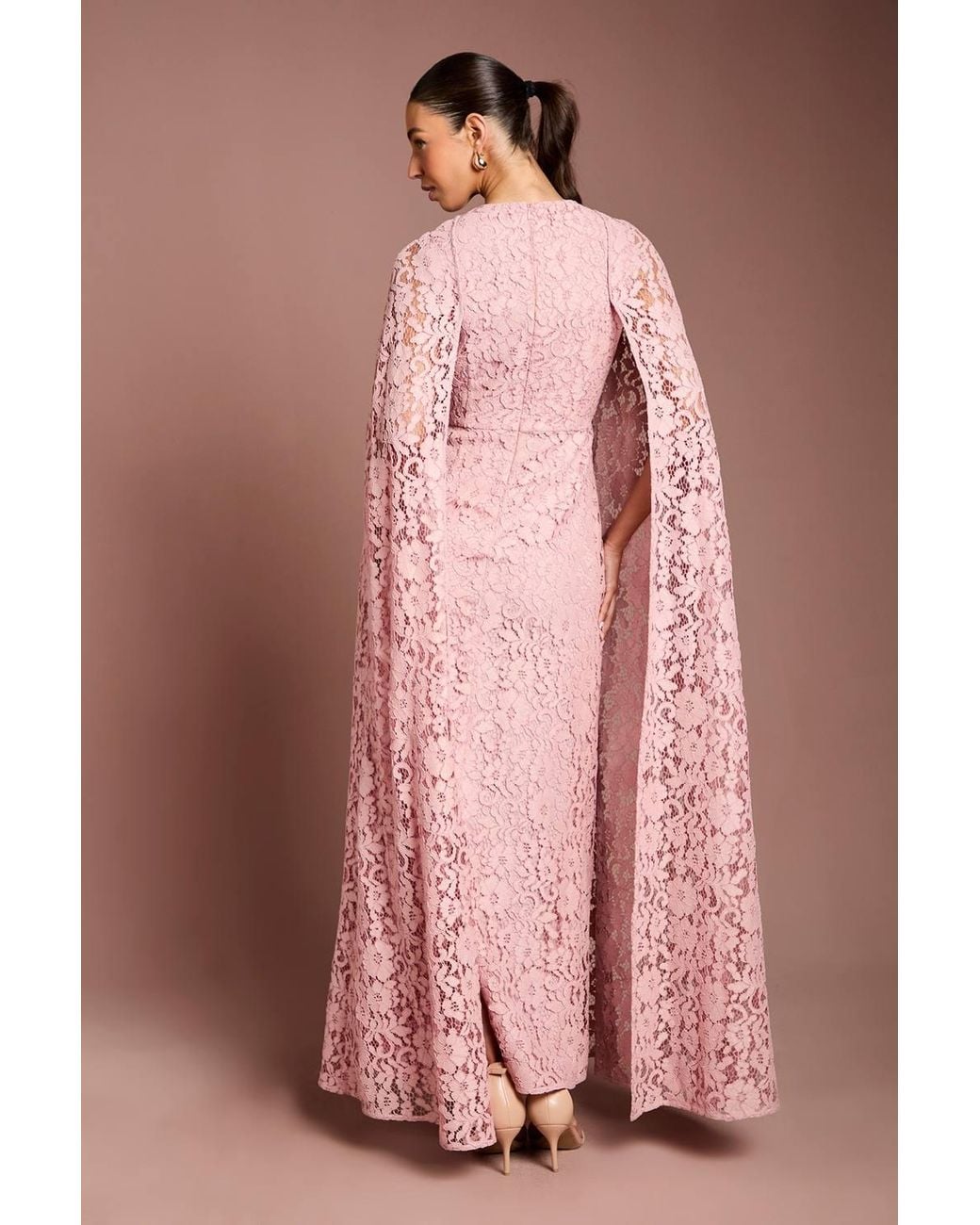 Coast Pink Lace Cape Gown