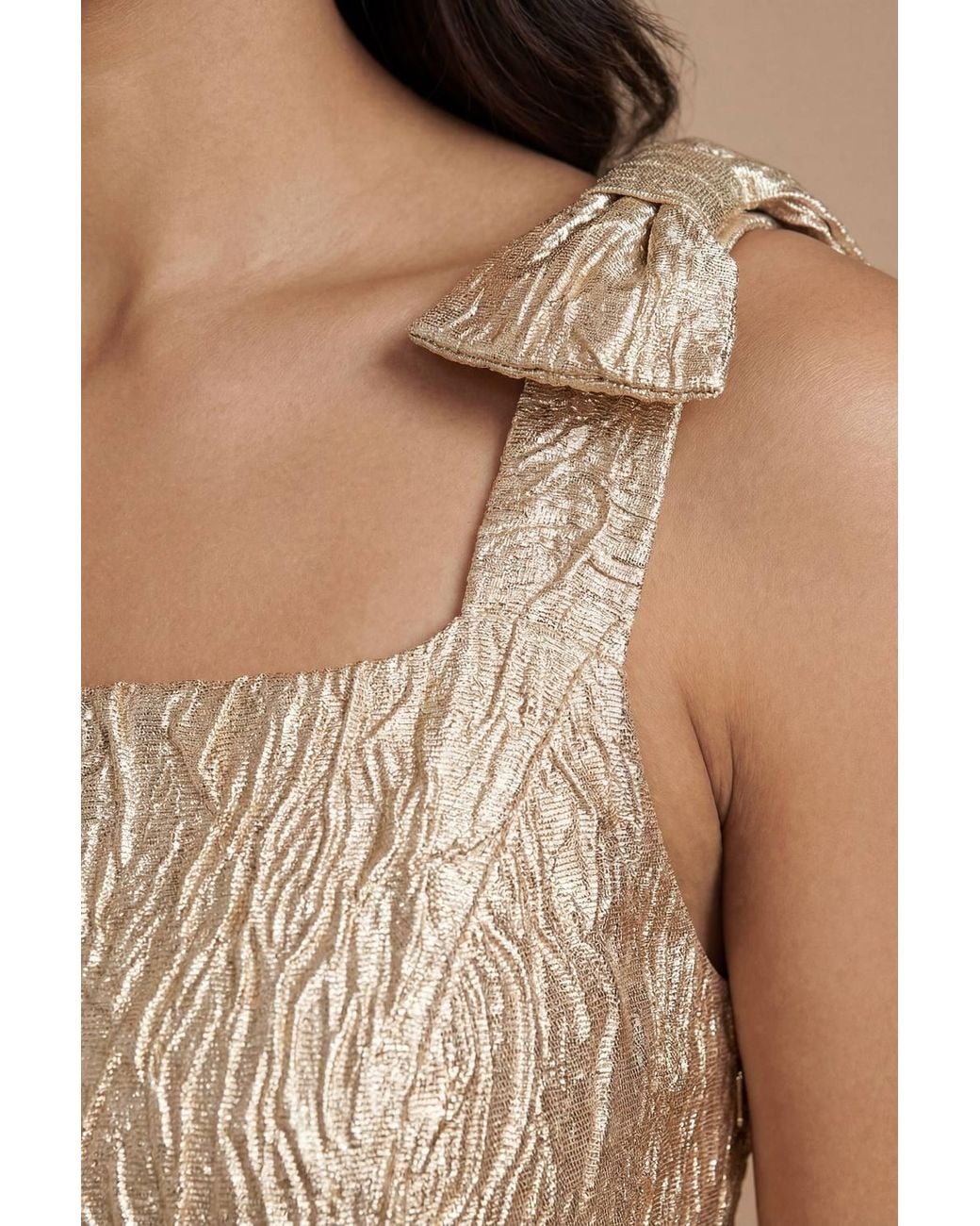 Dorothy Perkins Natural Petite Dp Luxe Bow Shoulder Jacquard Midi Dress