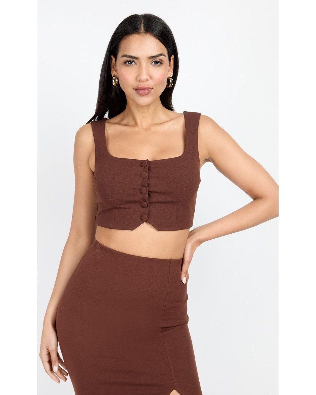 Little Mistress Brown Chocolate Button Front Bralette Top