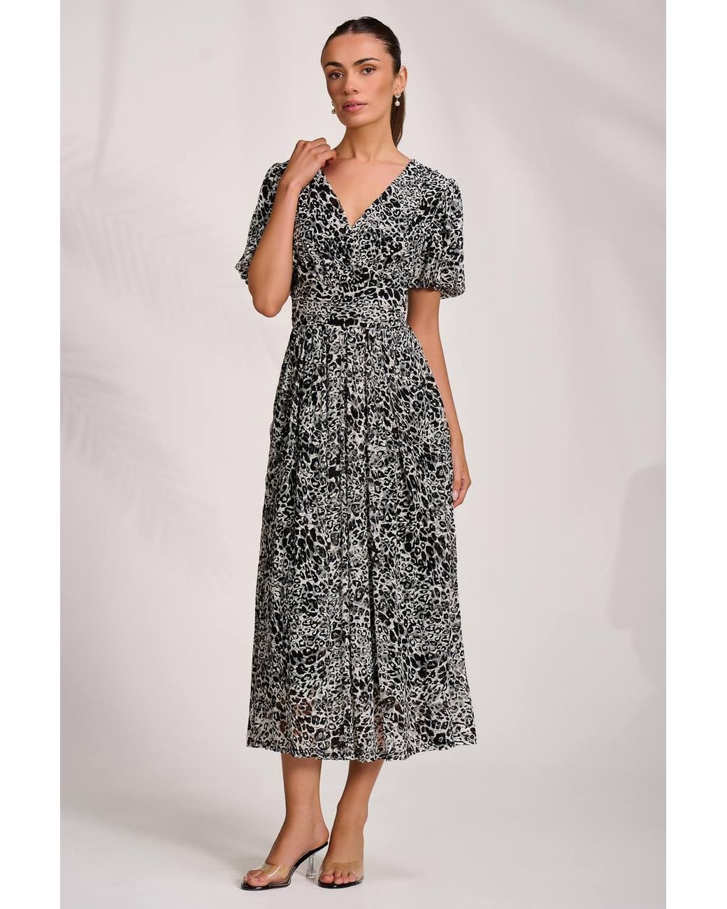 Jolie Moi Multicolor Puff Sleeve Printed Lace Maxi Dress
