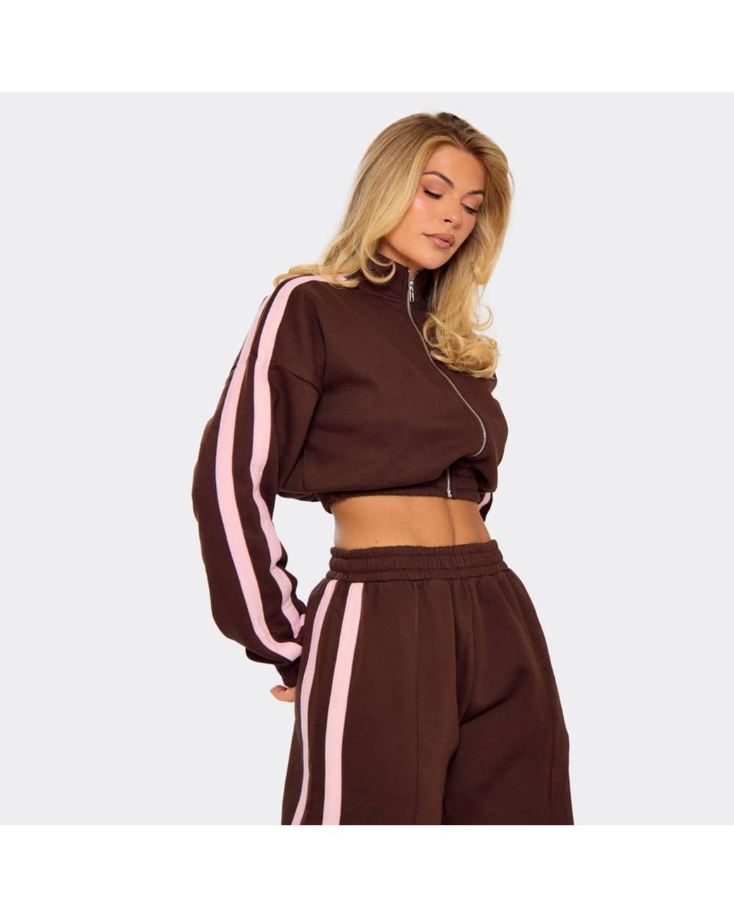 EGO Red Long Sleeve Zip Graphic Print Striped Jacket