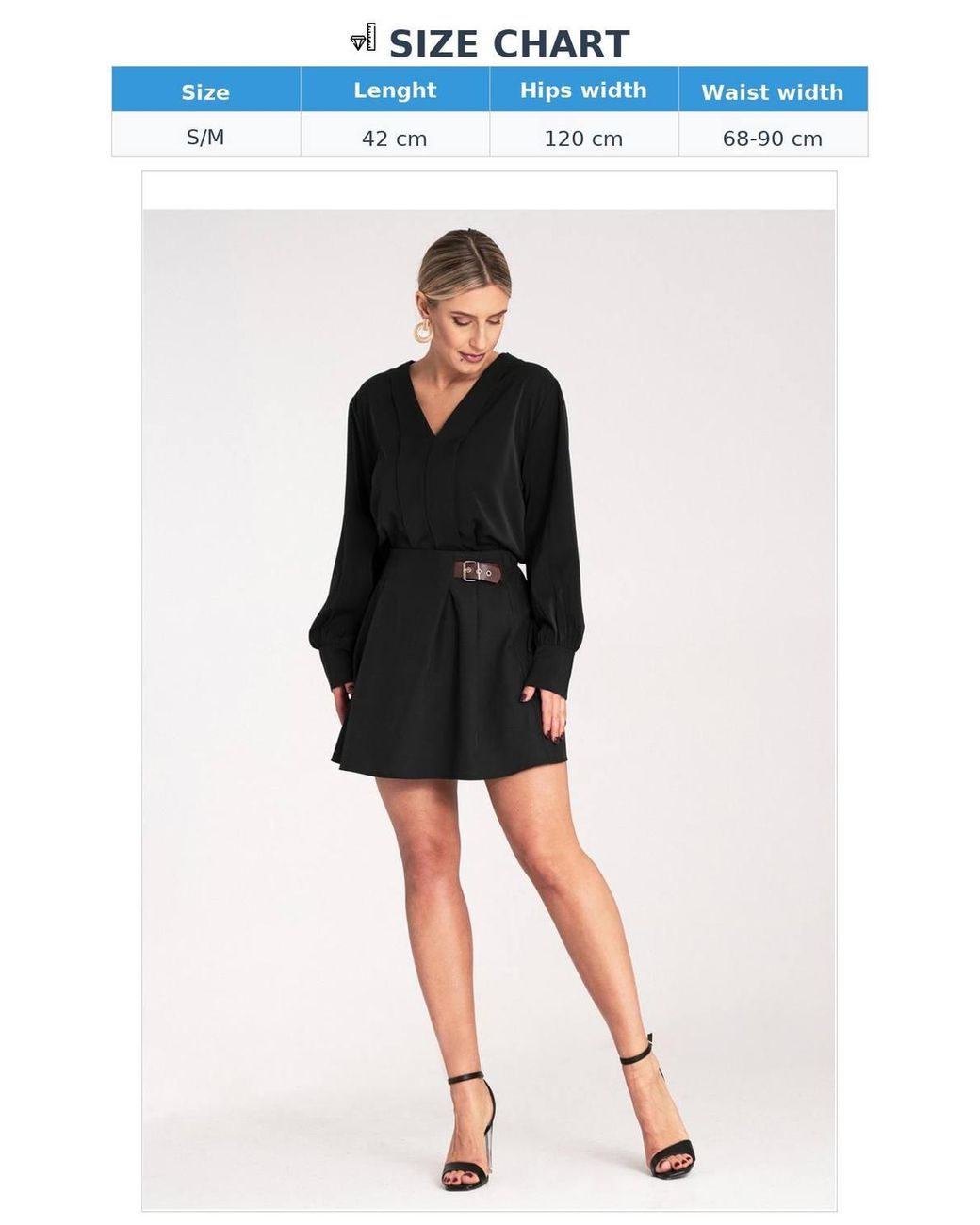 Love Lace Black Flared Mini Skirt Elastic Waist Side Buckle