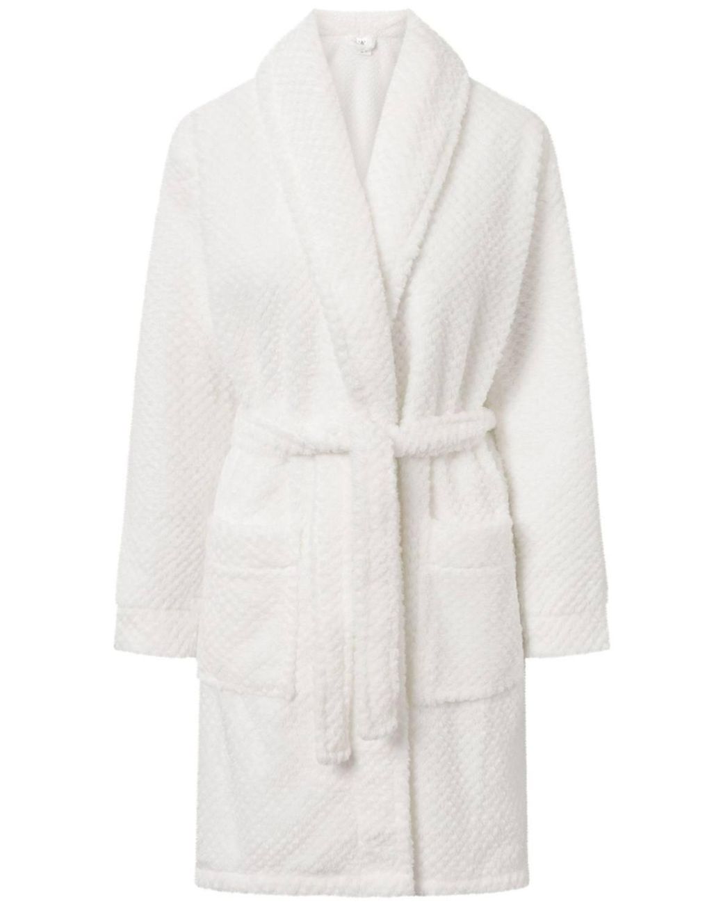 KDMD White Soft Long Sleeve Bathrobe With Pockets Belt