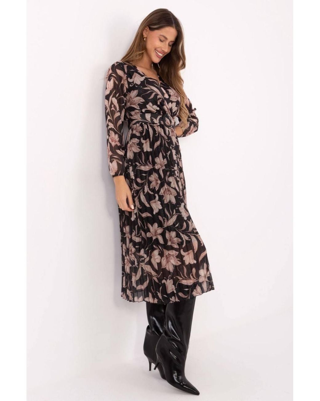Love Lace Multicolor Everyday Floral Wrap Long Sleeve Midi Dress