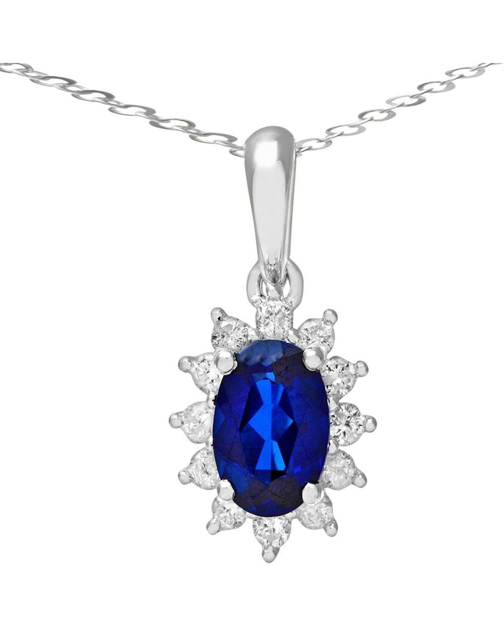 Jewelco London Blue 9Ct 1/4Ct Diamond Oval Sapphire Cluster Necklace 18"