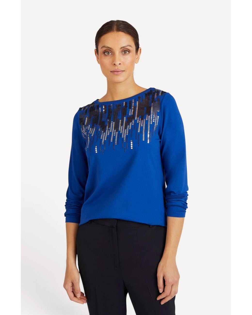 DAMART Blue Sequin Top, Boat Neckline, Regular Fit