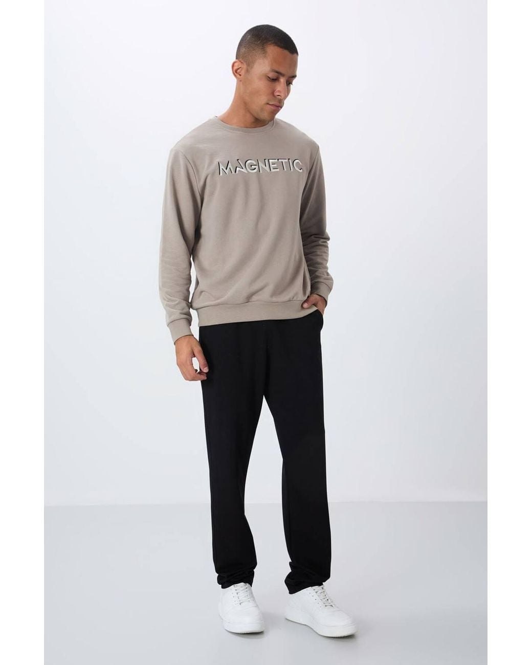 TOMMY LIFE Gray Printed Crew Neck Sweatshirt for men
