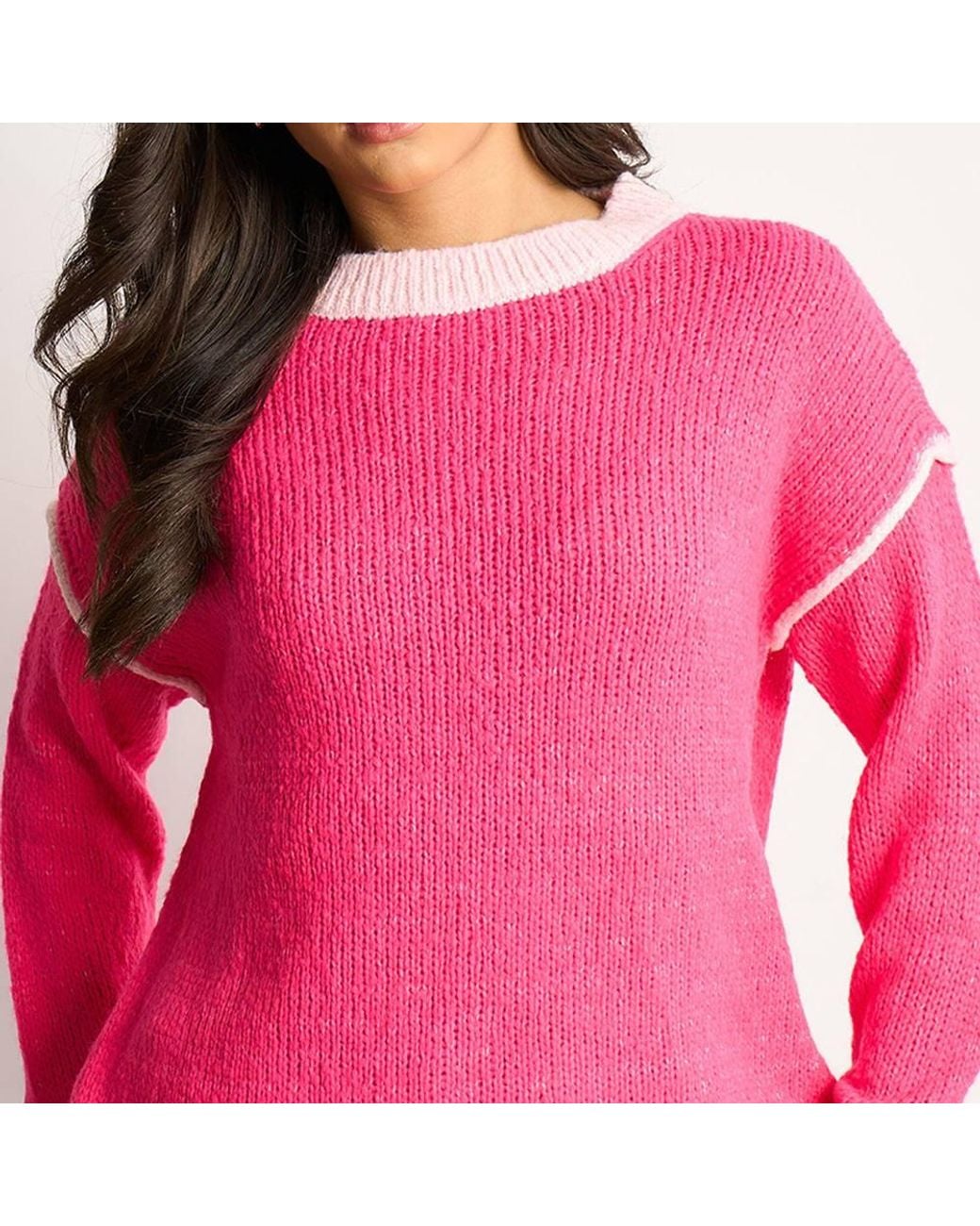 SARTA Pink Contrast Stitch Italian Wool Blend Jumper