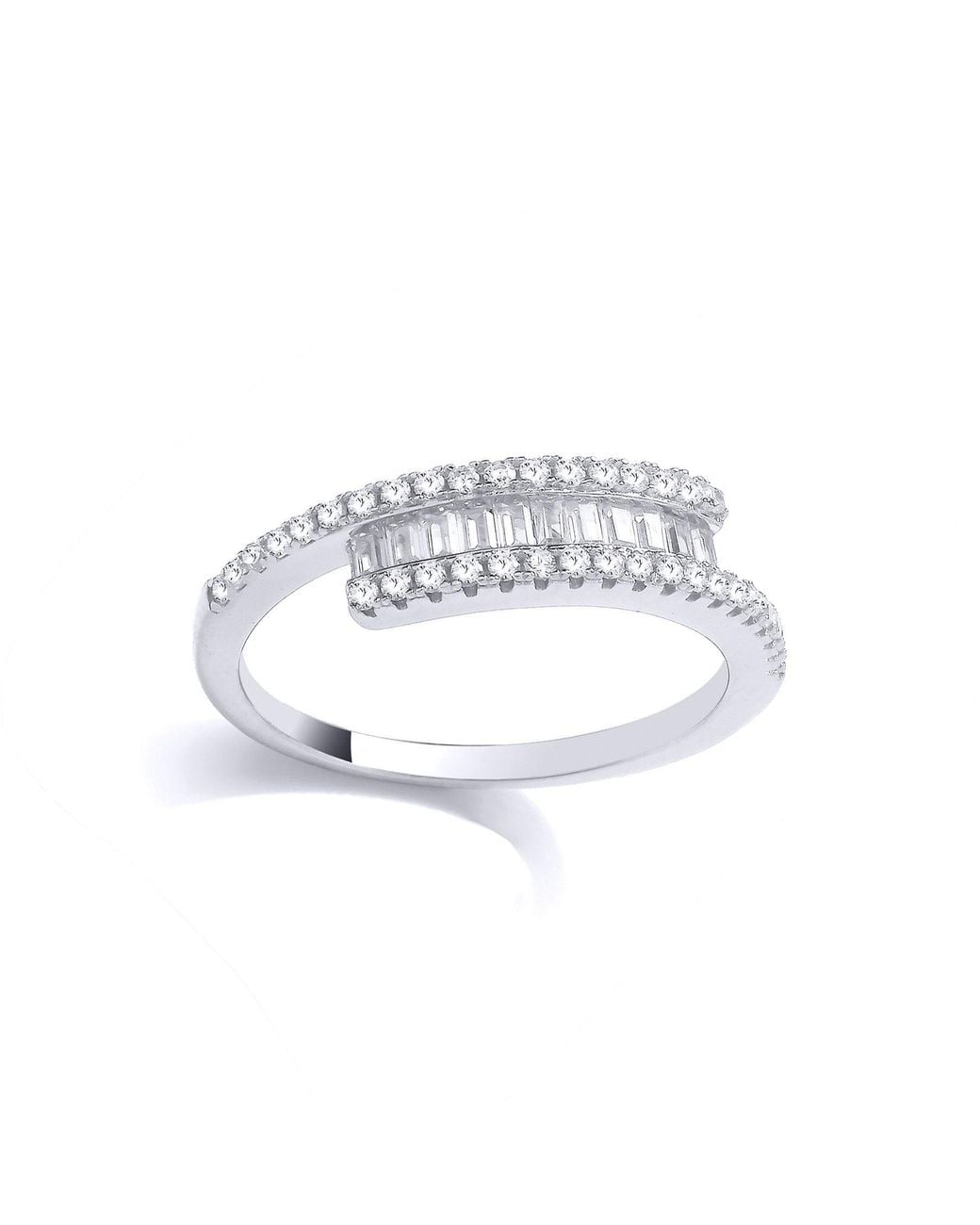 Jewelco London White 925 Baguette Cz Crossover Bypass Channel Set Eternity Ring