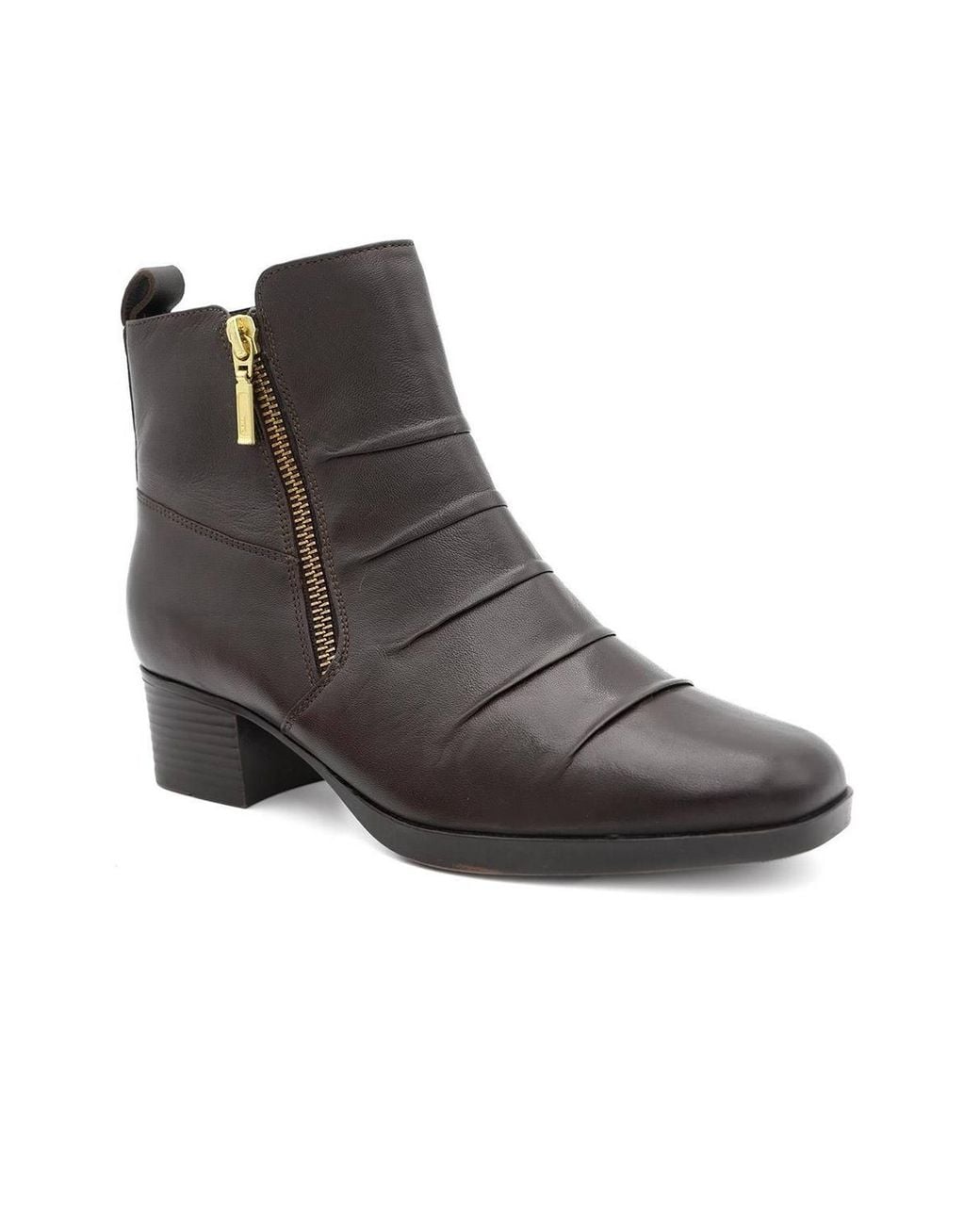 Pavers Brown Smart Leather Zip Fasten Block Heel Ankle Boots