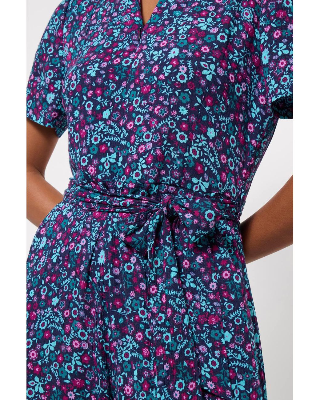 Joe Browns Blue Petite Molly Short Sleeve Zip Front Jumpsuit