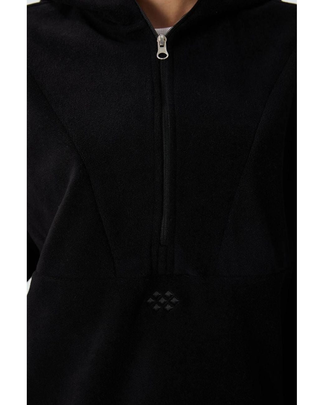 TOMMY LIFE Black Oversized Plush Half-Zip Hooded Sweatshirt
