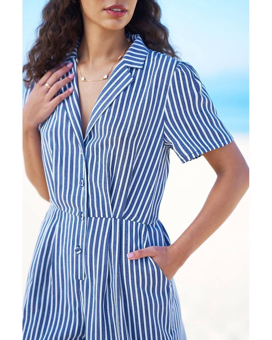 Yumi' Blue Stripe Retro Playsuit