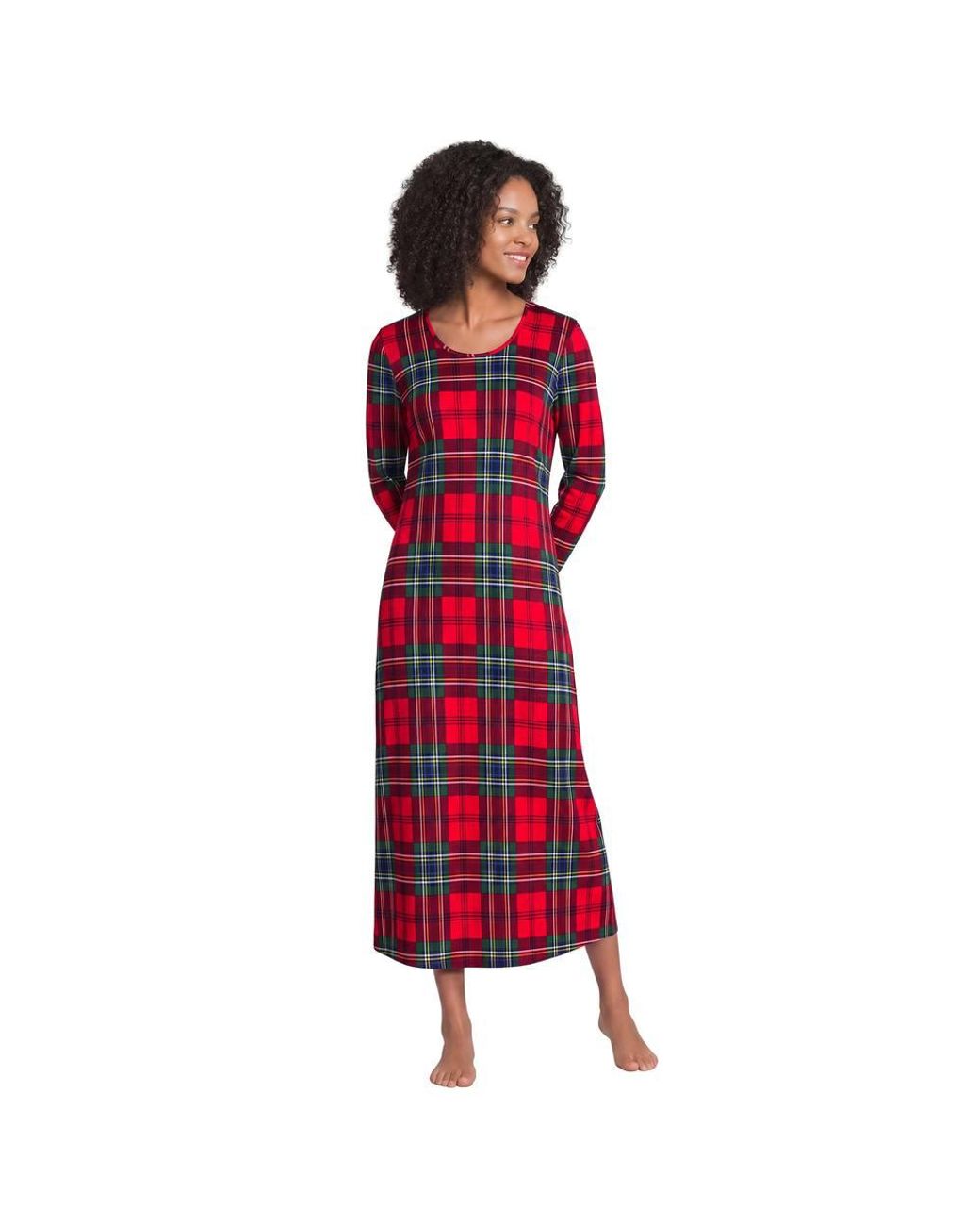 Lands' End Red Long Sleeve Mid Calf, Pure Cotton Nightdress