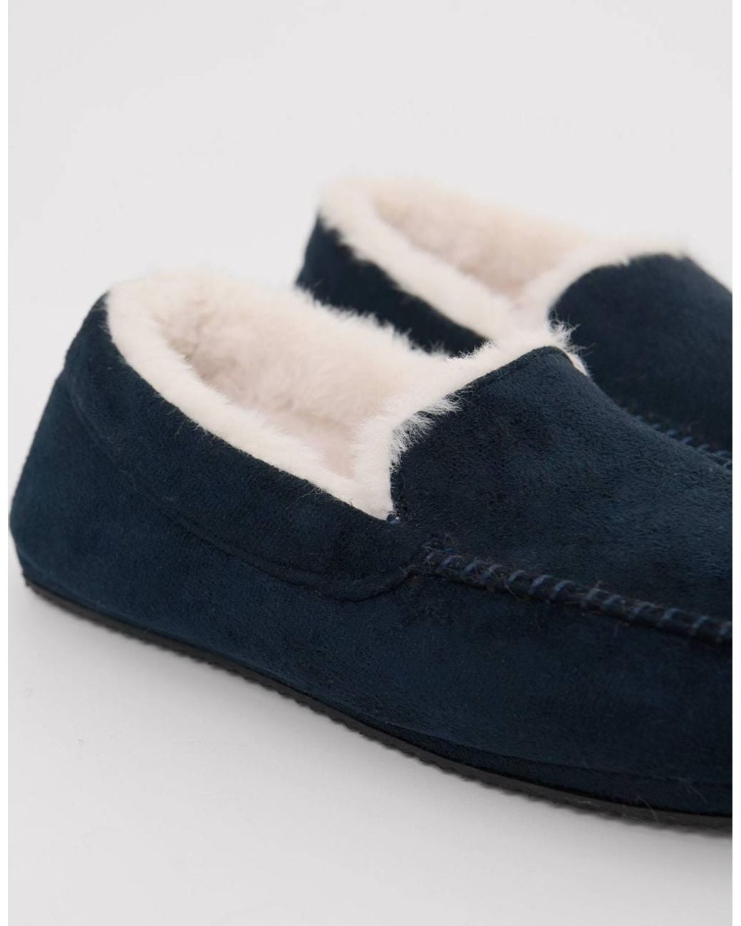 Threadbare Blue Faux Suede Faux Fur Lined Moccasin Slippers for men