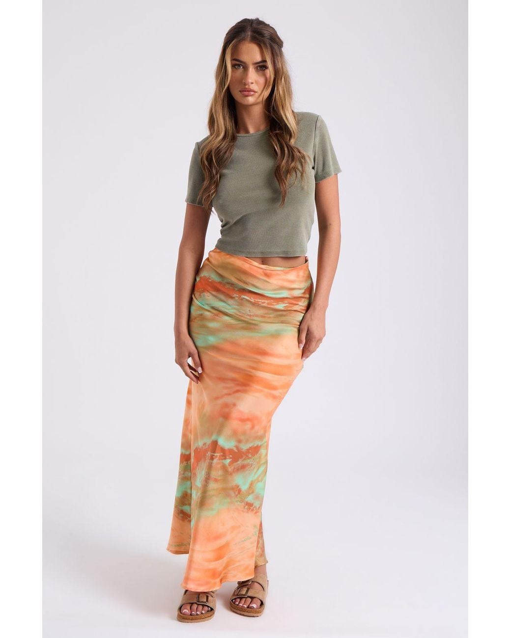 Urban Bliss Orange Tie Dye Bias Maxi Skirt