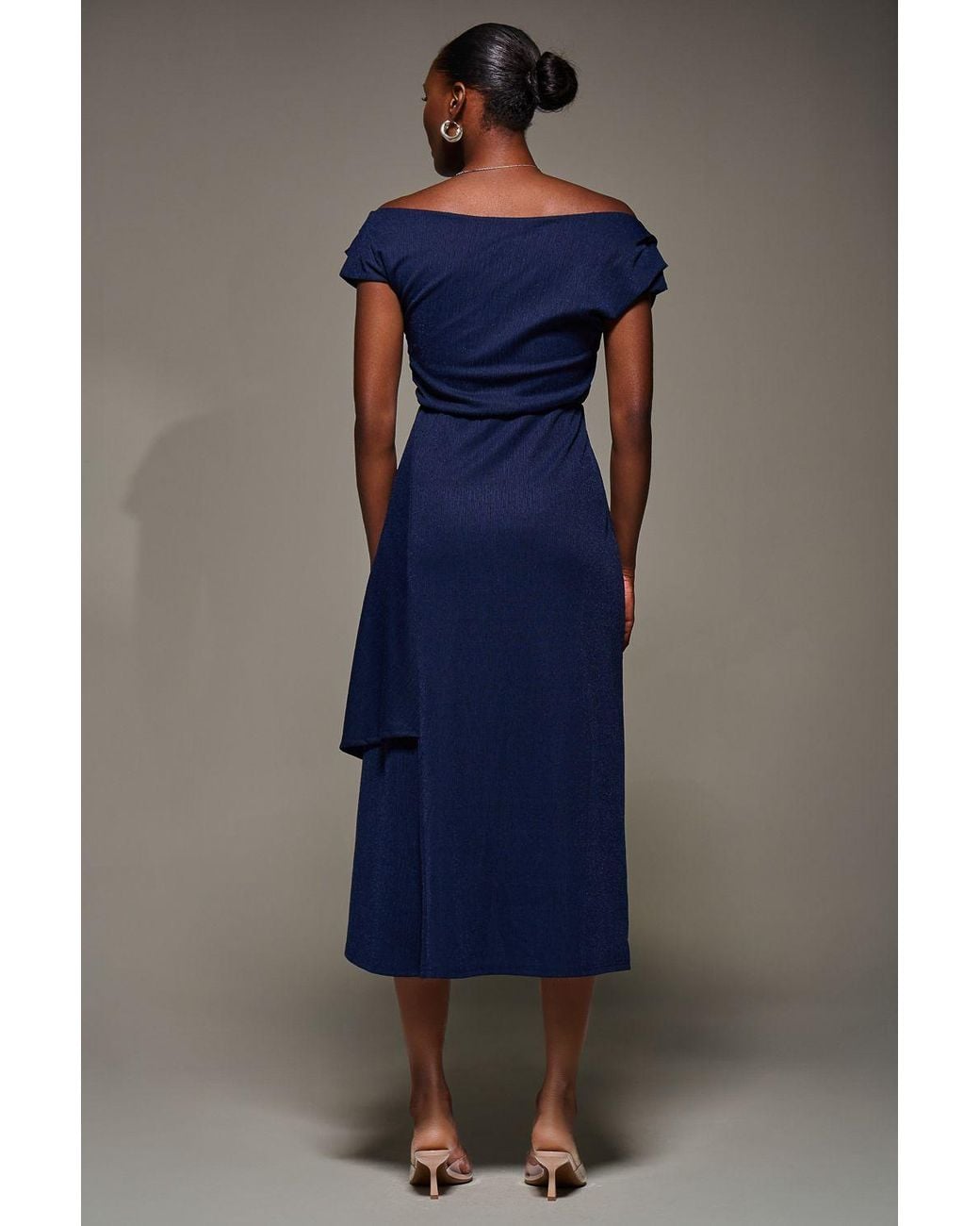 Jolie Moi Blue Draped Jersey Cowl Neck Midi Dress