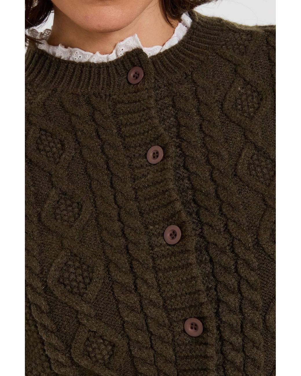 Joe Browns Brown Claudia Woven Trim Cable Knit Cardigan