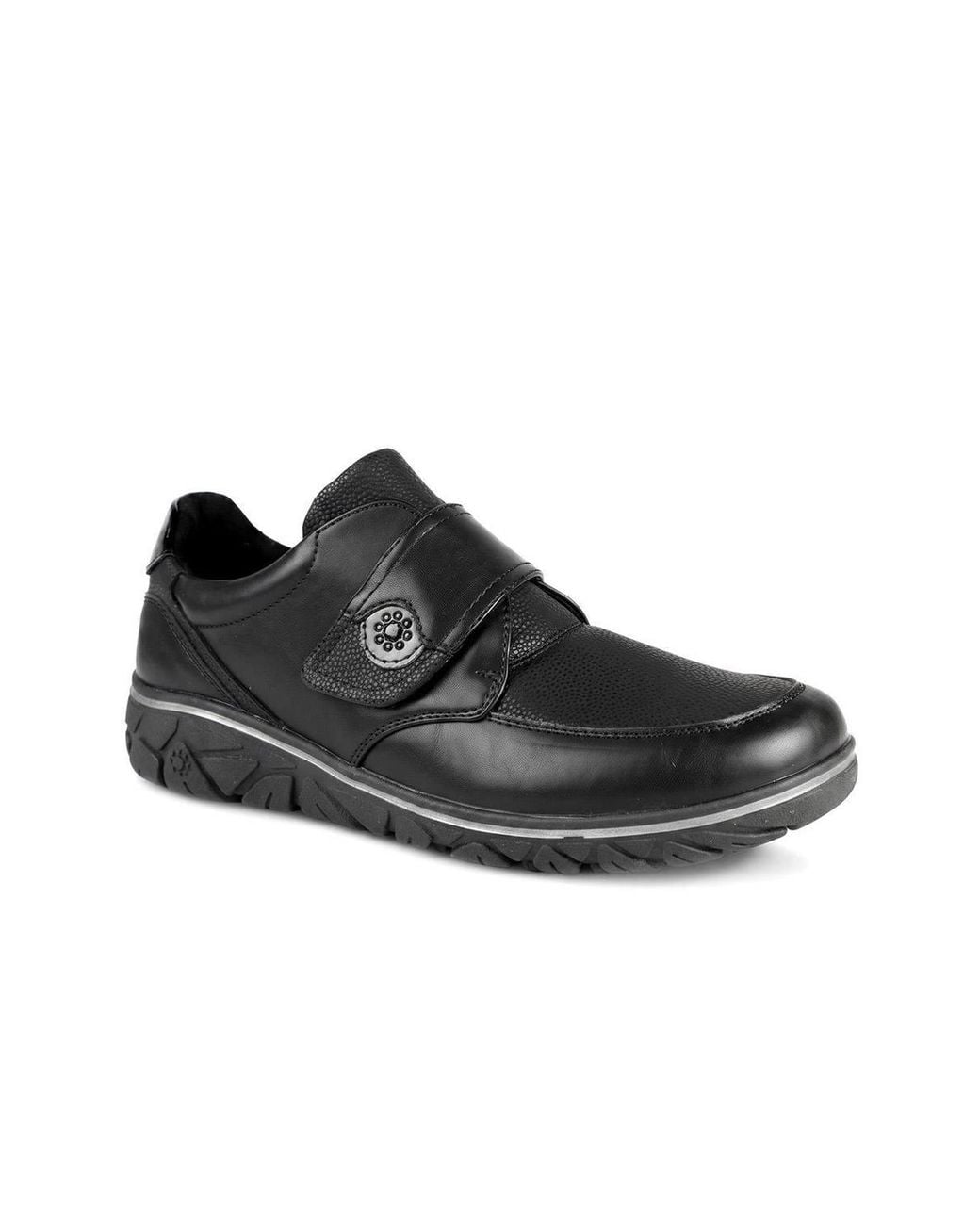 Pavers Black Relife Wide Fit Touch Fasten Monk Shoes