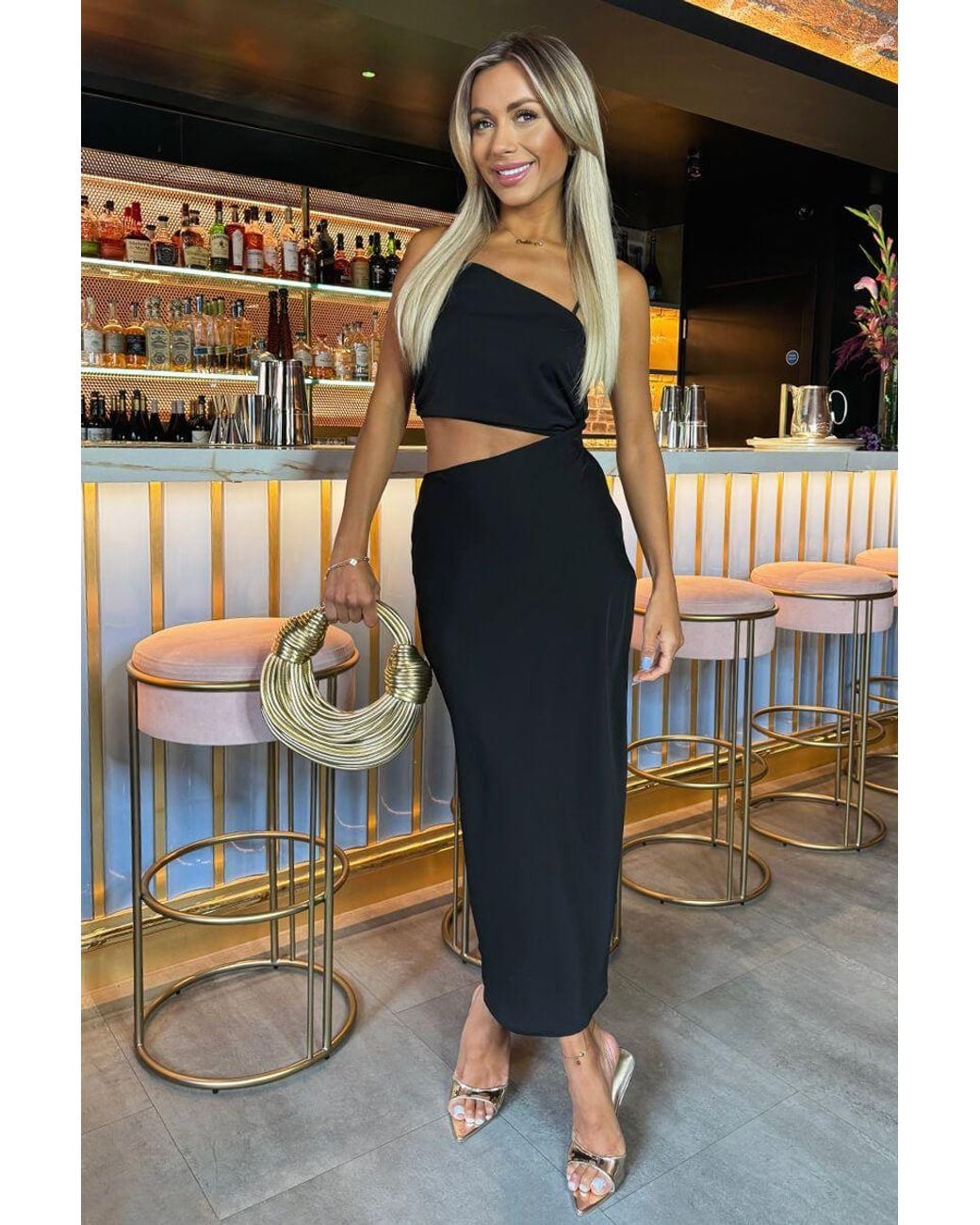 AX Paris Black Asymmetric Cut Out Midi Dress