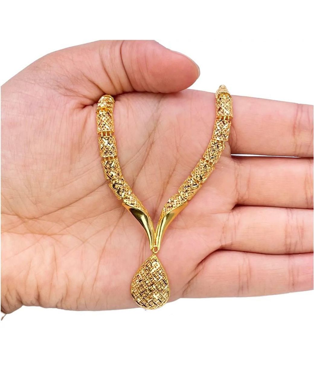 Raina Jewels Metallic 22Ct Diamond-Cut Mesh Textured Pear Drop Necklace & Earring Set