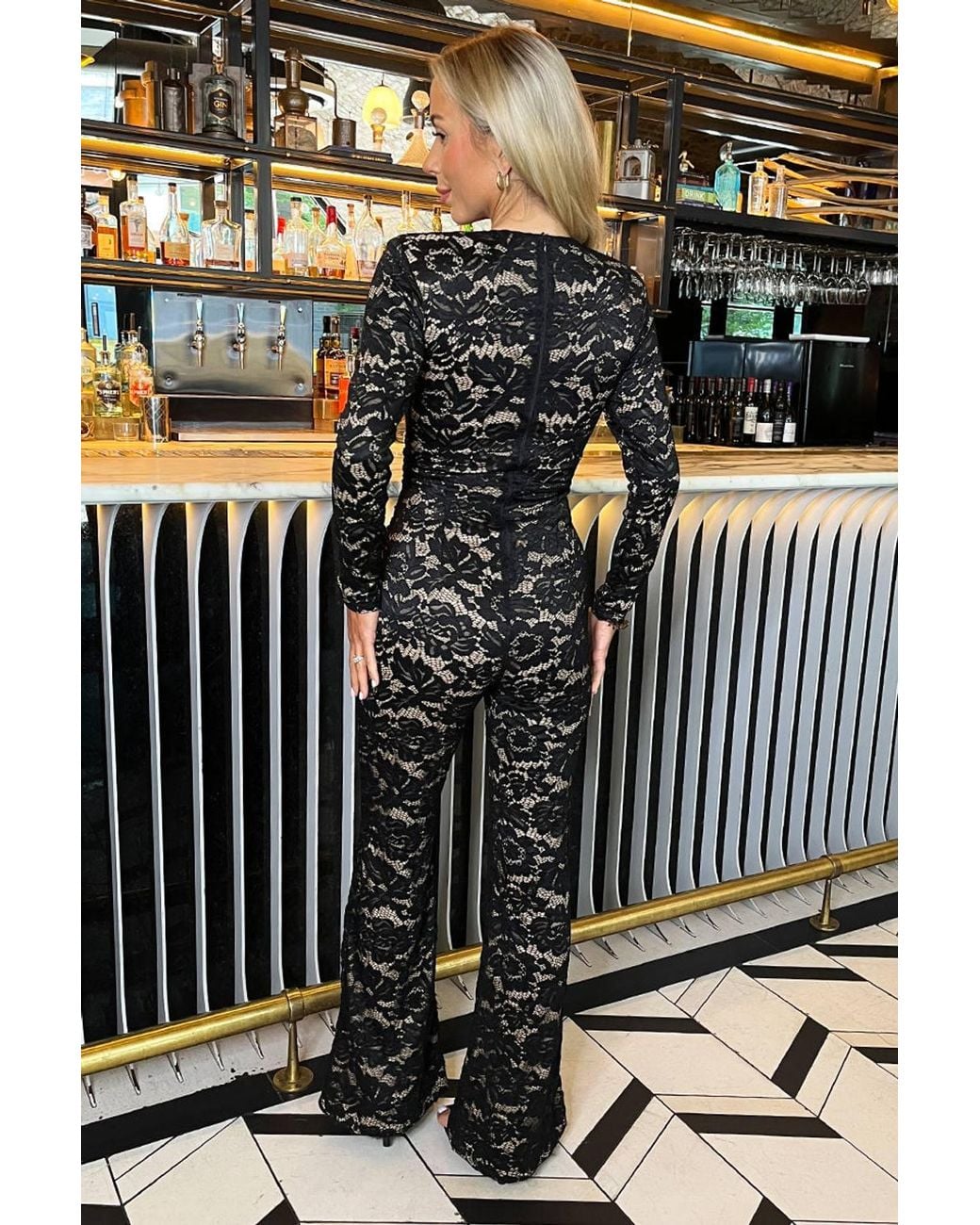 AX Paris Black Lace Contrast Draped Waist Jumpsuit