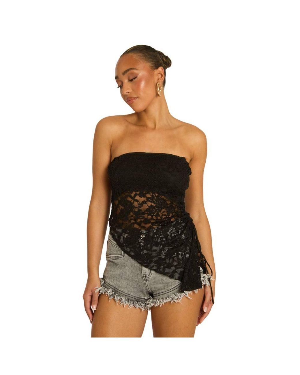 Rebellious Fashion Blue Lace Asymmetric Bandeau Top