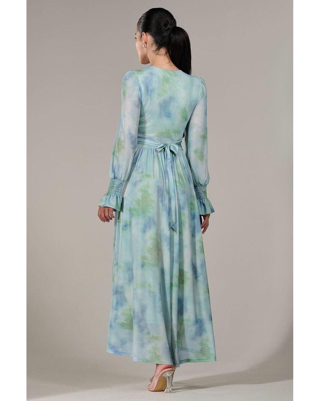 Jolie Moi Blue Petite Long Sleeve Mesh Maxi Dress
