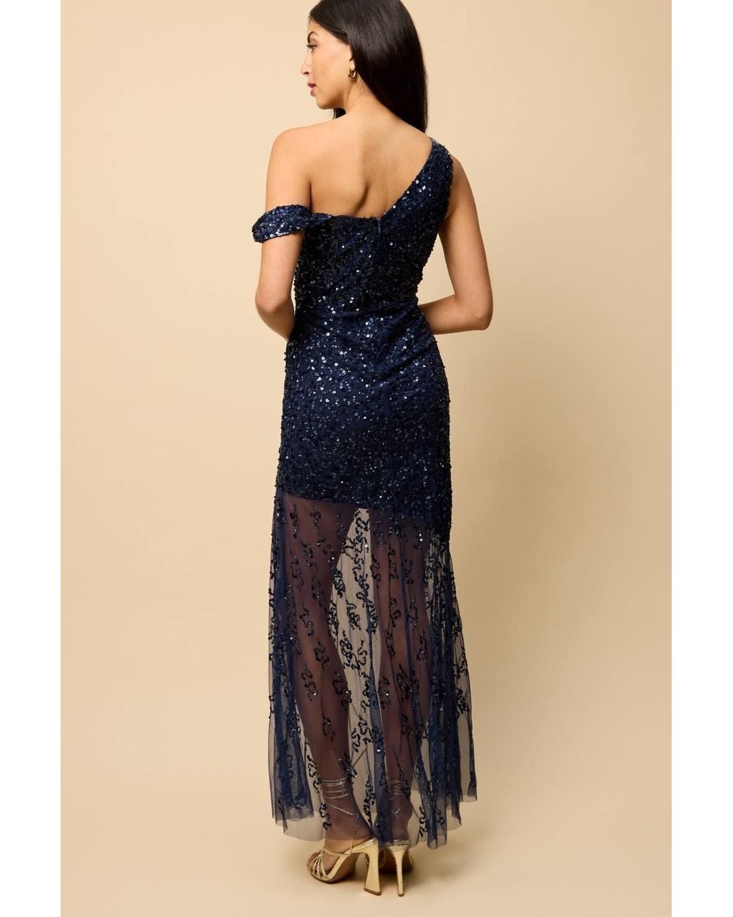 Little Mistress Blue Asymetric Embellished Maxi Dress