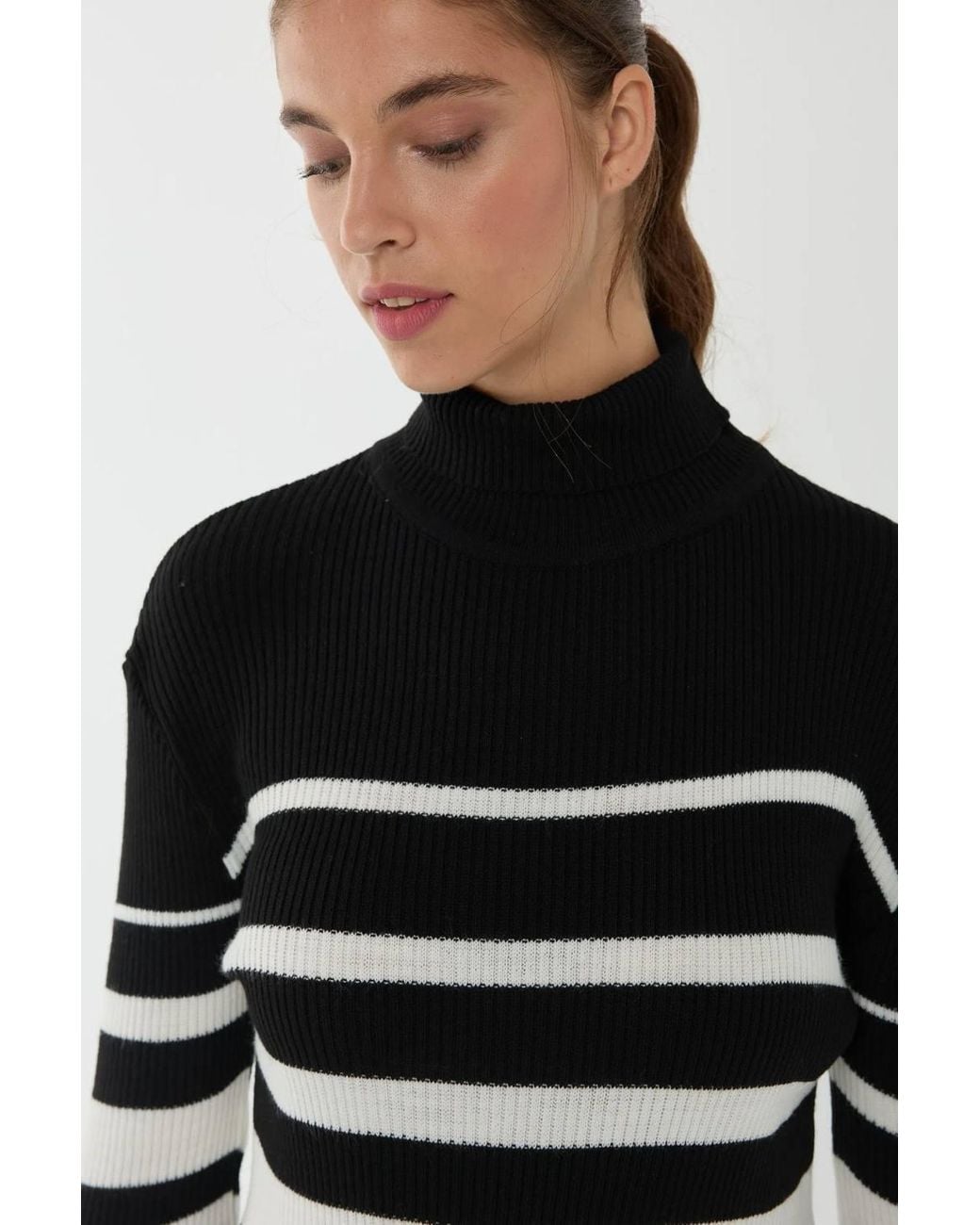 Hiccup Black Striped Turtleneck Bodycon Midi Dress