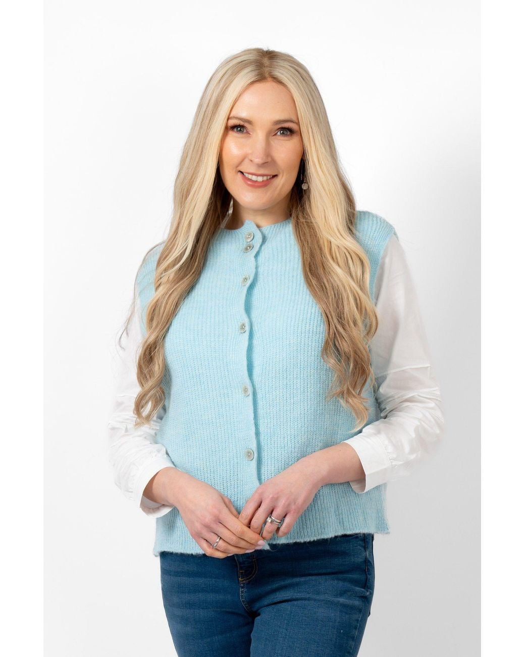 SARTA White Light Wool Blend Button Up Knitted Tank Top