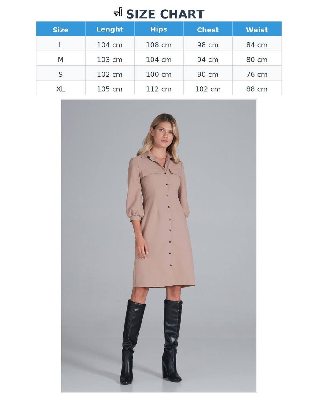 KDMD Gray Midi Collared Shirt Dress With Pocket Front
