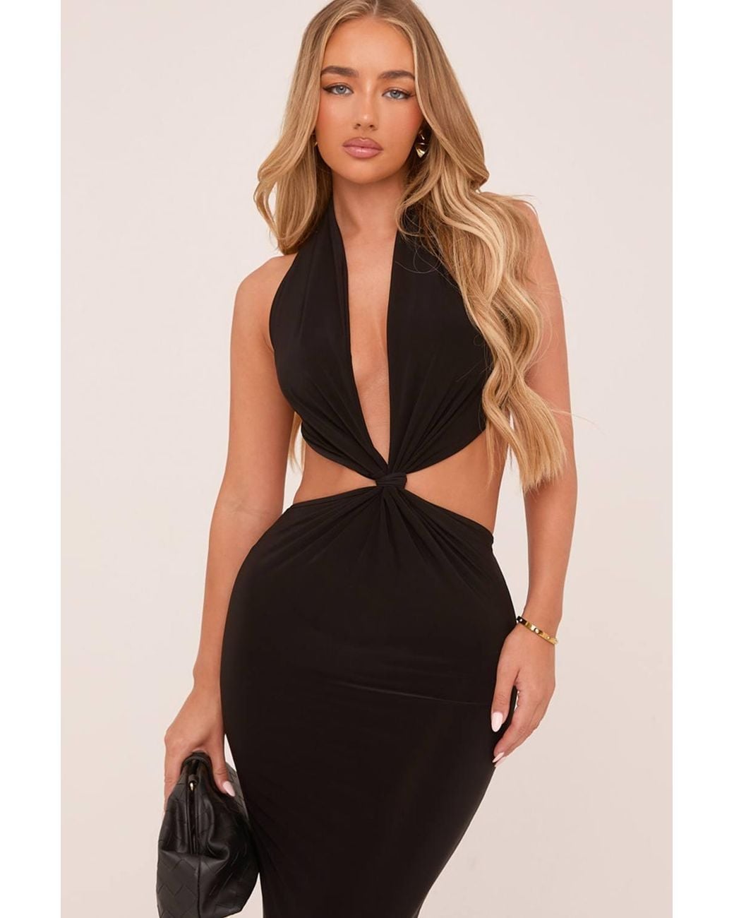 EGO Black Sleeveless Knotted Tie Slinky Maxi Dress