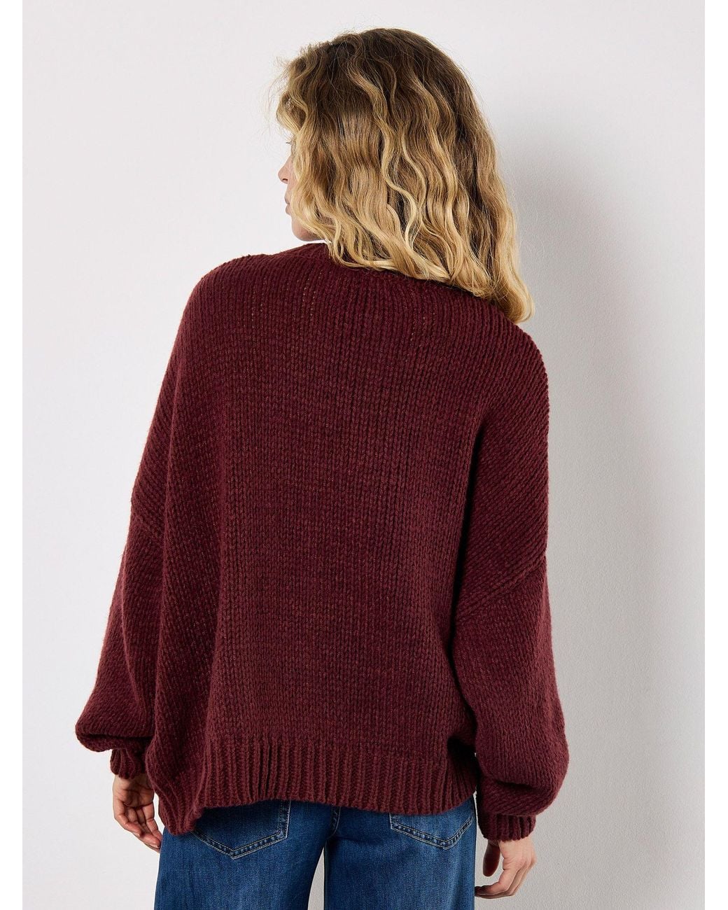 Apricot Red Chunky Knit Flower Applique Jumper