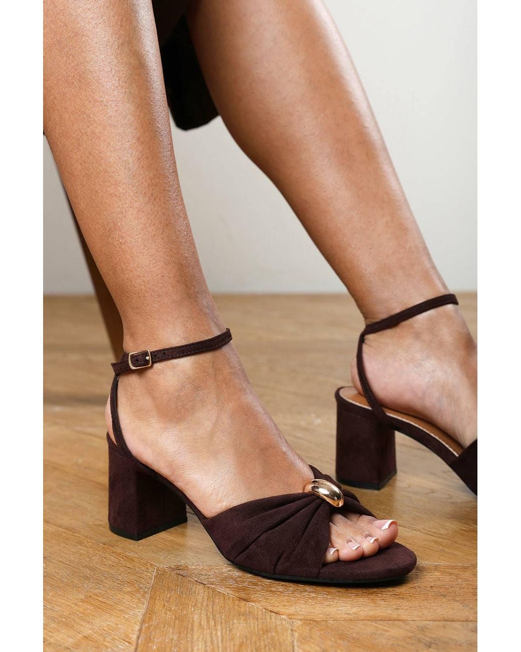 Where's That From Brown 'Brelle' Heeled Sandals With Detail Front Strap