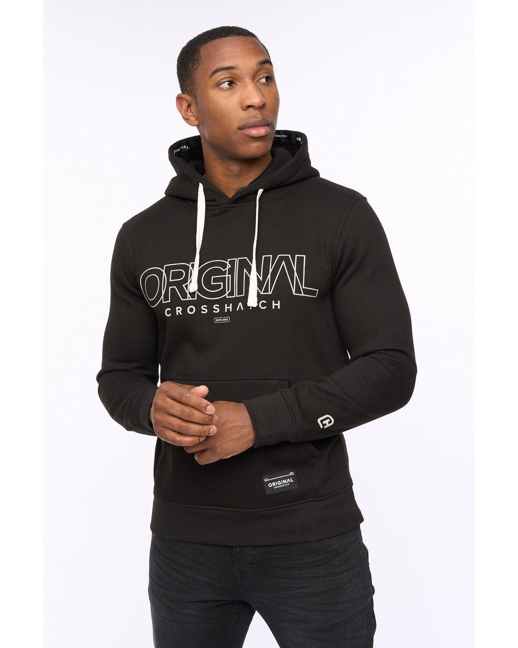 Crosshatch Black Carrimoore Premium Graphic Hoodie With Soft-Touch & High Build Details for men